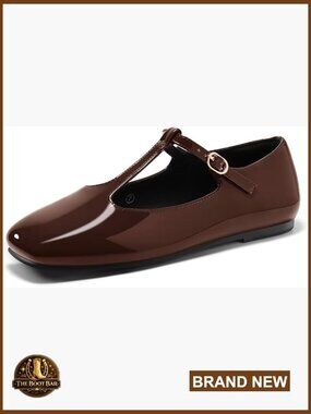 T-Strap Ballet Flats with Cushioned Insole, Square Toe, Ankle Strap, Lightweight